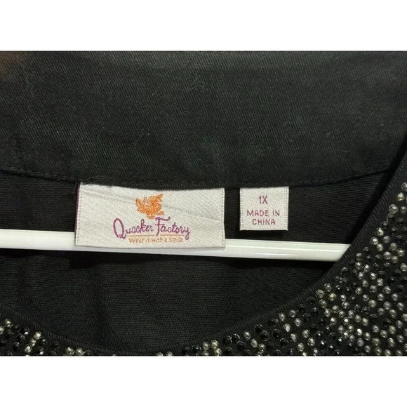 QUACKER FACTORY Black Jacket Rhinestones Button Front SZ 1X Goth Grunge Casual - Picture 7 of 9